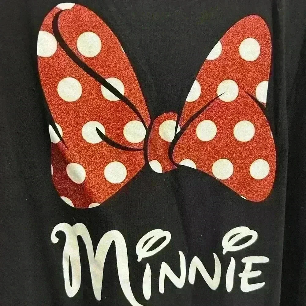 Disney Minnie Mouse Red Sparkle Polka Dot Bow T-Shirt Girls Size XL (15/17)